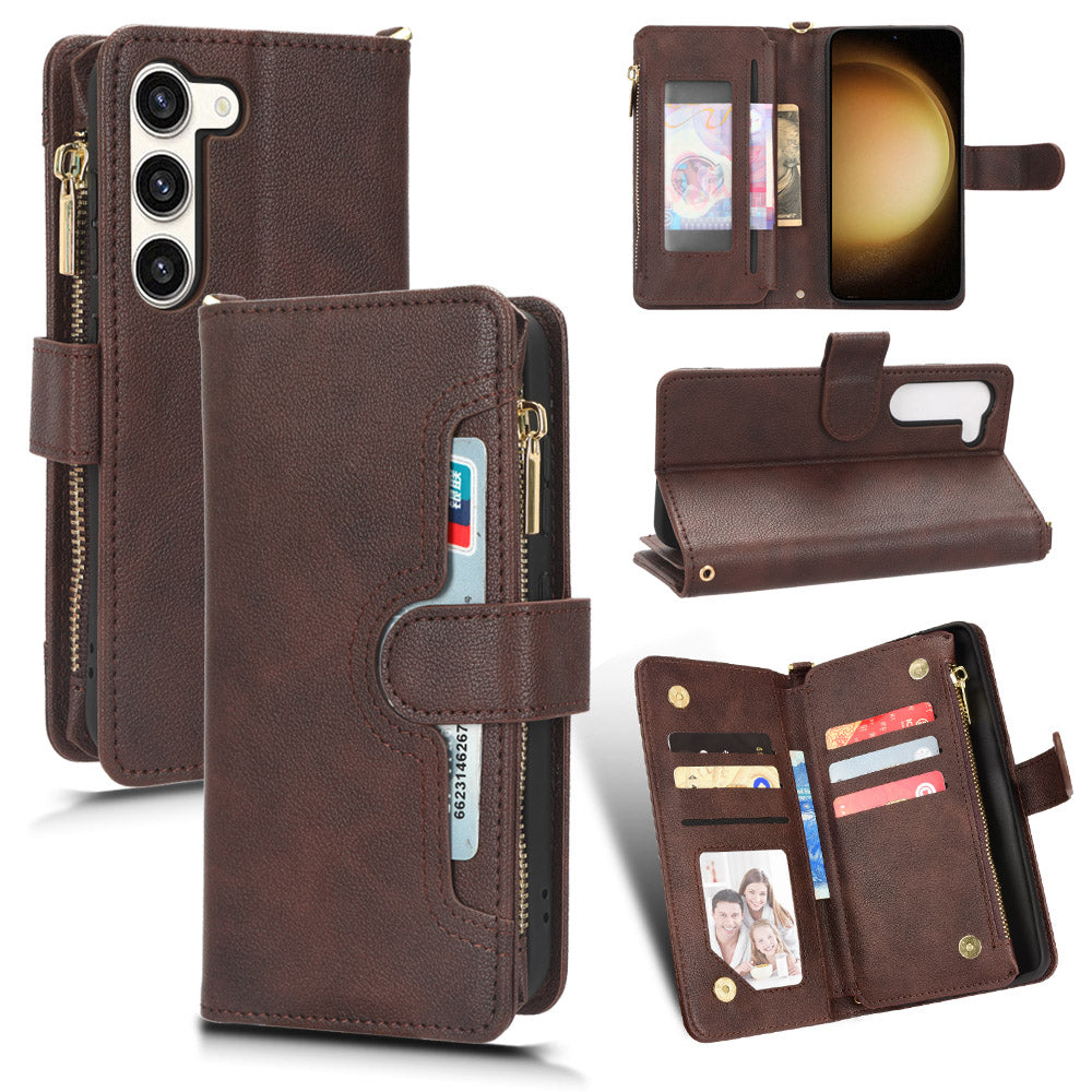 For Samsung Galaxy S23 Anti-fall Wallet Zipper Pocket Phone Case Cellphone Cover with 2 Straps For Samsung Galaxy S23 Anti-fall Wallet Zipper Pocket Phone Case Cellphone Cover with 2 Straps